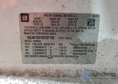 2016 Chevrolet Silverado K3500 High Country from USA, damaged, VIN 1GC4K1E87GF287796